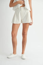 MABLE Pleated High Waist Twill Shorts OutfitFlow